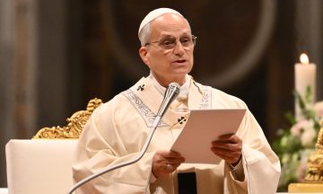 Pope Leo XIV reads his homily as he celebrates the mass on the 30th World Day of Consecrated Life at St. Peters Basilica in the Vatican on February 2, 2026. (Photo by Alberto PIZZOLI / AFP)