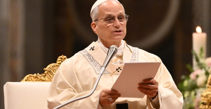 Pope Leo XIV reads his homily as he celebrates the mass on the 30th World Day of Consecrated Life at St. Peters Basilica in the Vatican on February 2, 2026. (Photo by Alberto PIZZOLI / AFP)